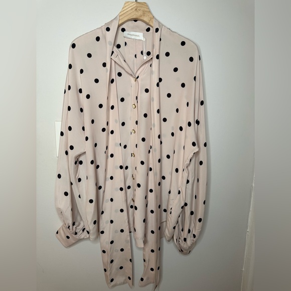 NWT ZIMMERMANN Batwing Polka Dot-Print Shirt $595 AU 0/ Small - Picture 6 of 12
